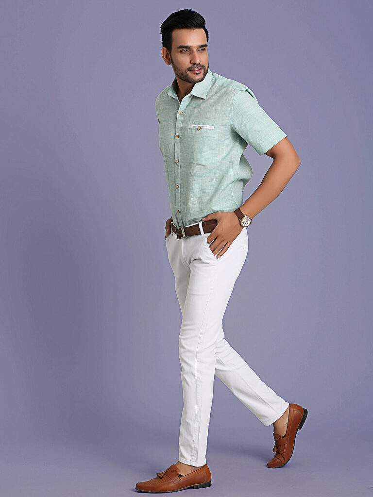 Light Green Shirt Matching with White Pant
