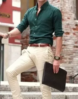 Dark Green Shirt Matching With Cream Pant
